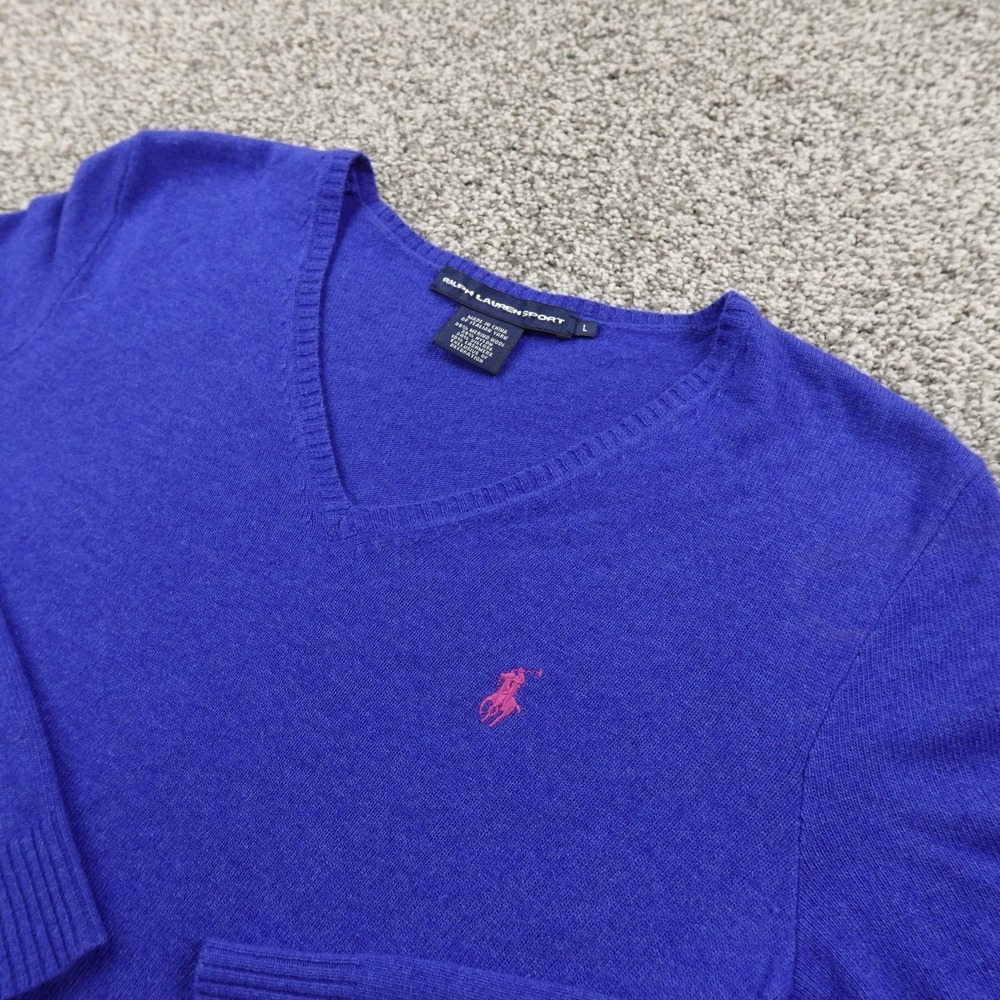 Ralph Lauren Purple V-Neck Sweater with Pink Logo